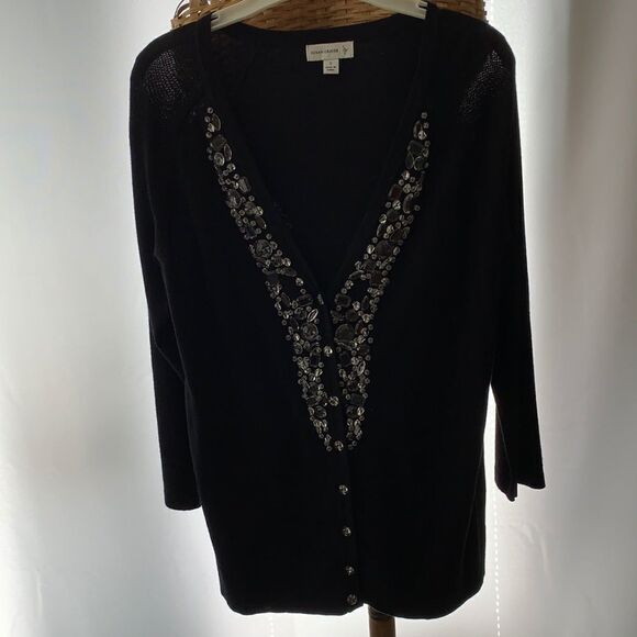 Susan Graver small button up V-neck Cardigan w/tons of sequins large & small. - Picture 2 of 8